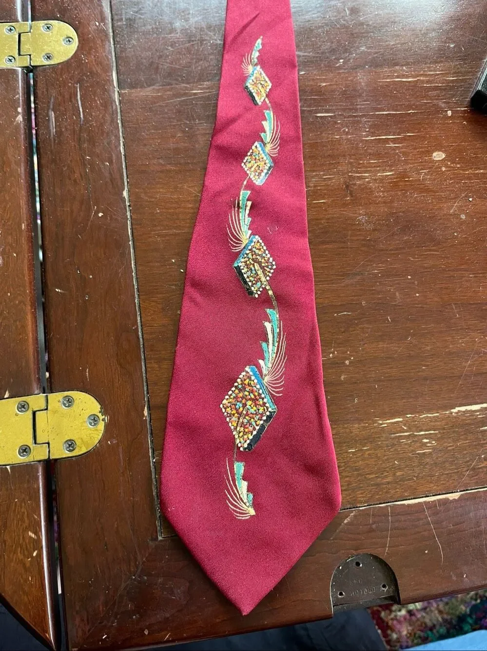 VTG Hand Painted Necktie Burgess & Holt Maurer Mid Century Atomic Novelty Tie